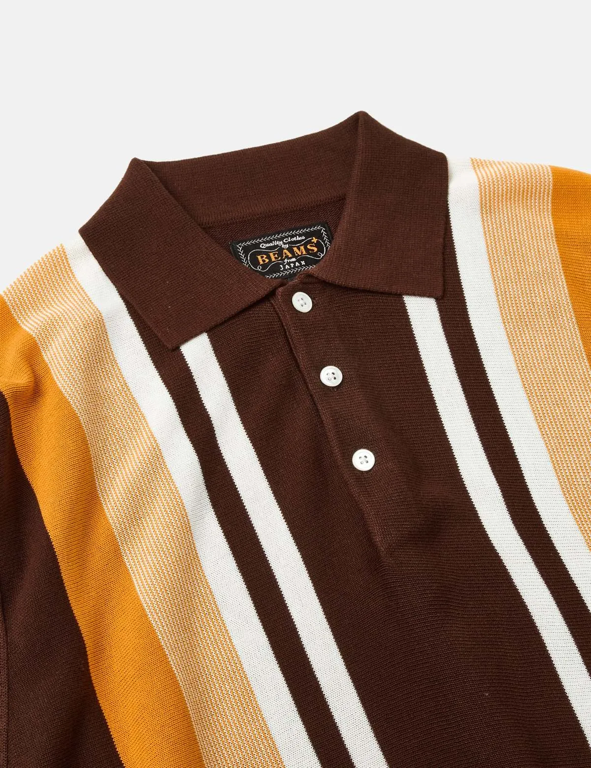 Knit Polo 12G Stripe - Brown