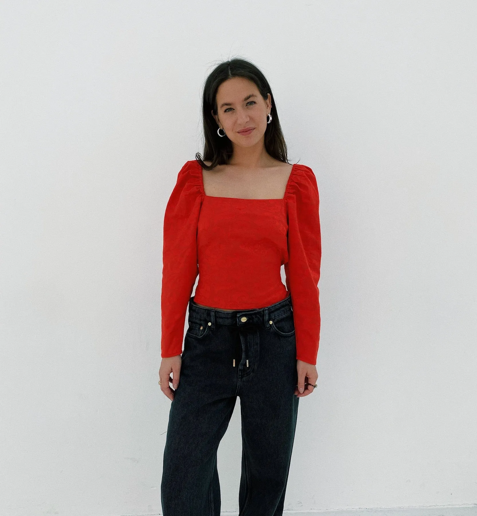 Laagam Brigitte Red Puff Top