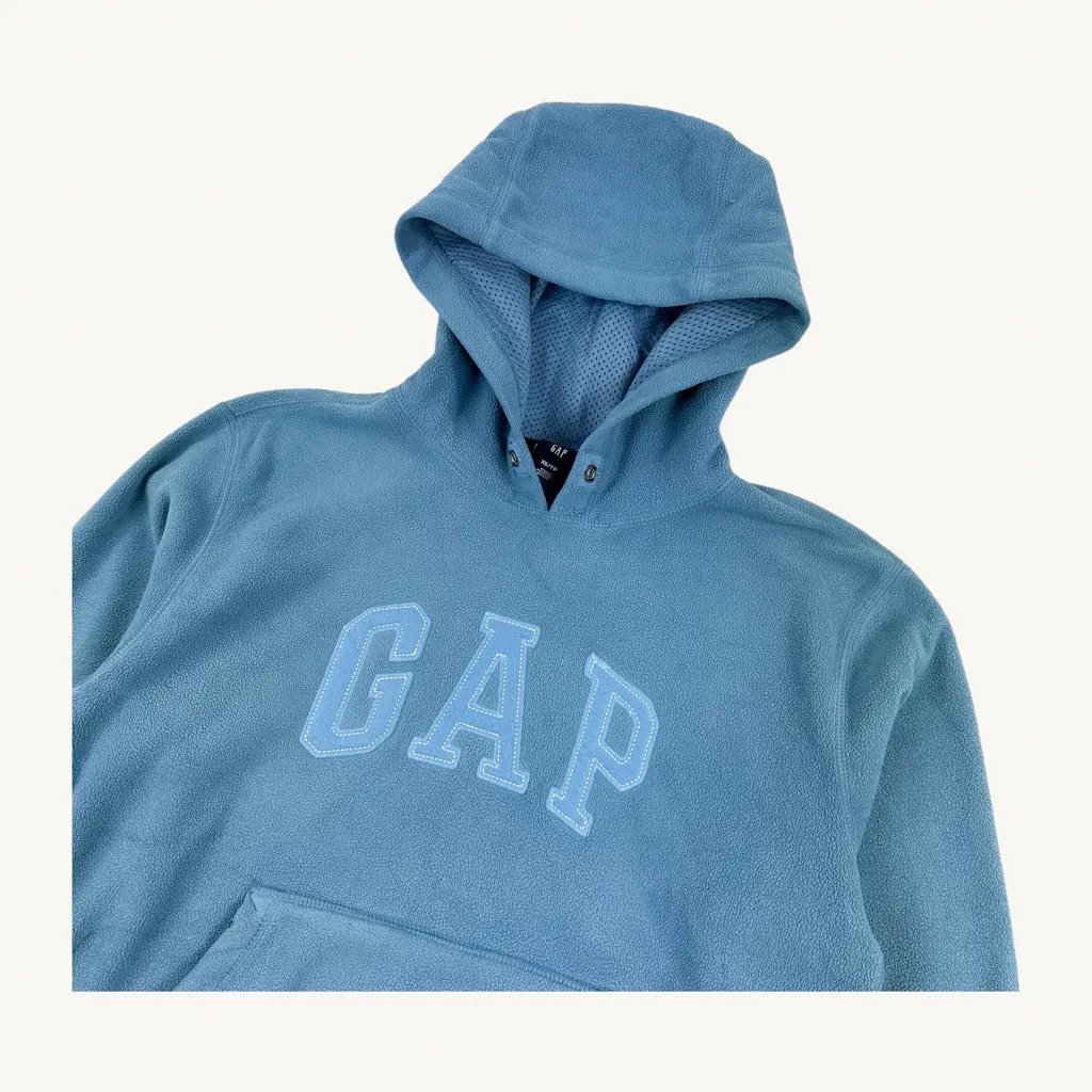 Light Blue 90s GAP Fleece Spellout Hoodie Sweatshirt (XS)