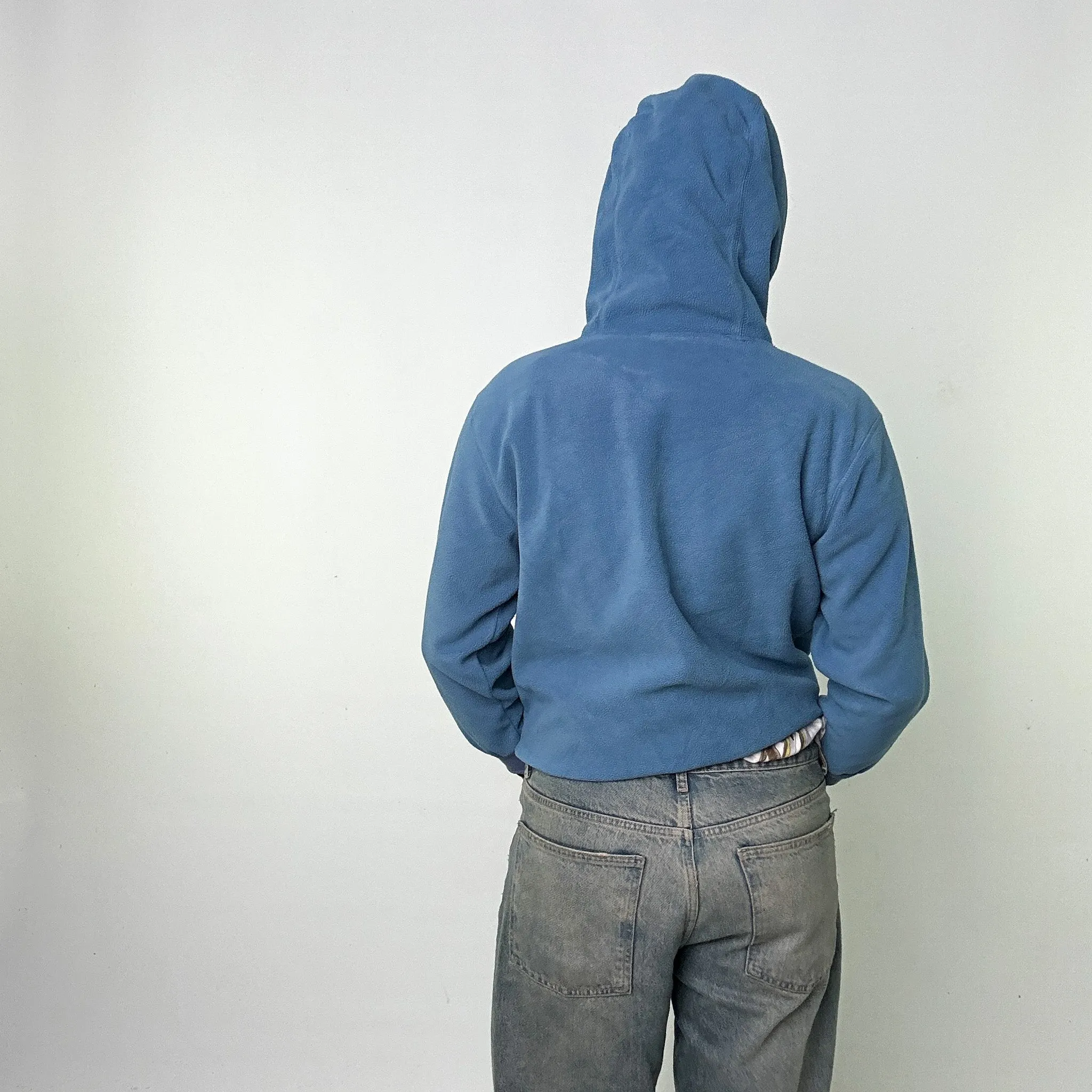 Light Blue 90s GAP Fleece Spellout Hoodie Sweatshirt (XS)