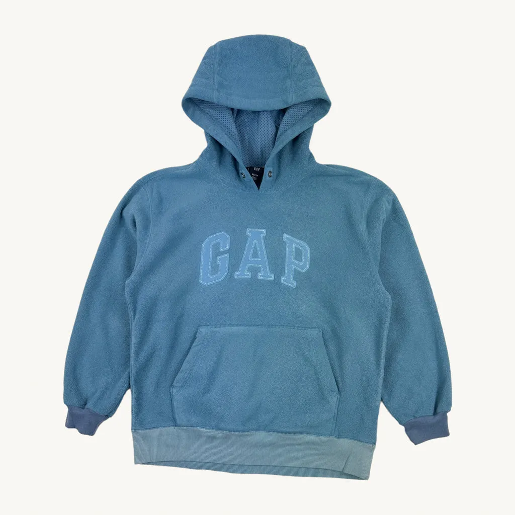 Light Blue 90s GAP Fleece Spellout Hoodie Sweatshirt (XS)