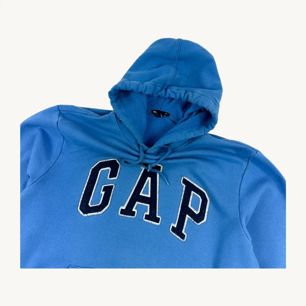 Light Blue 90s GAP Spellout Hoodie Sweatshirt (M)