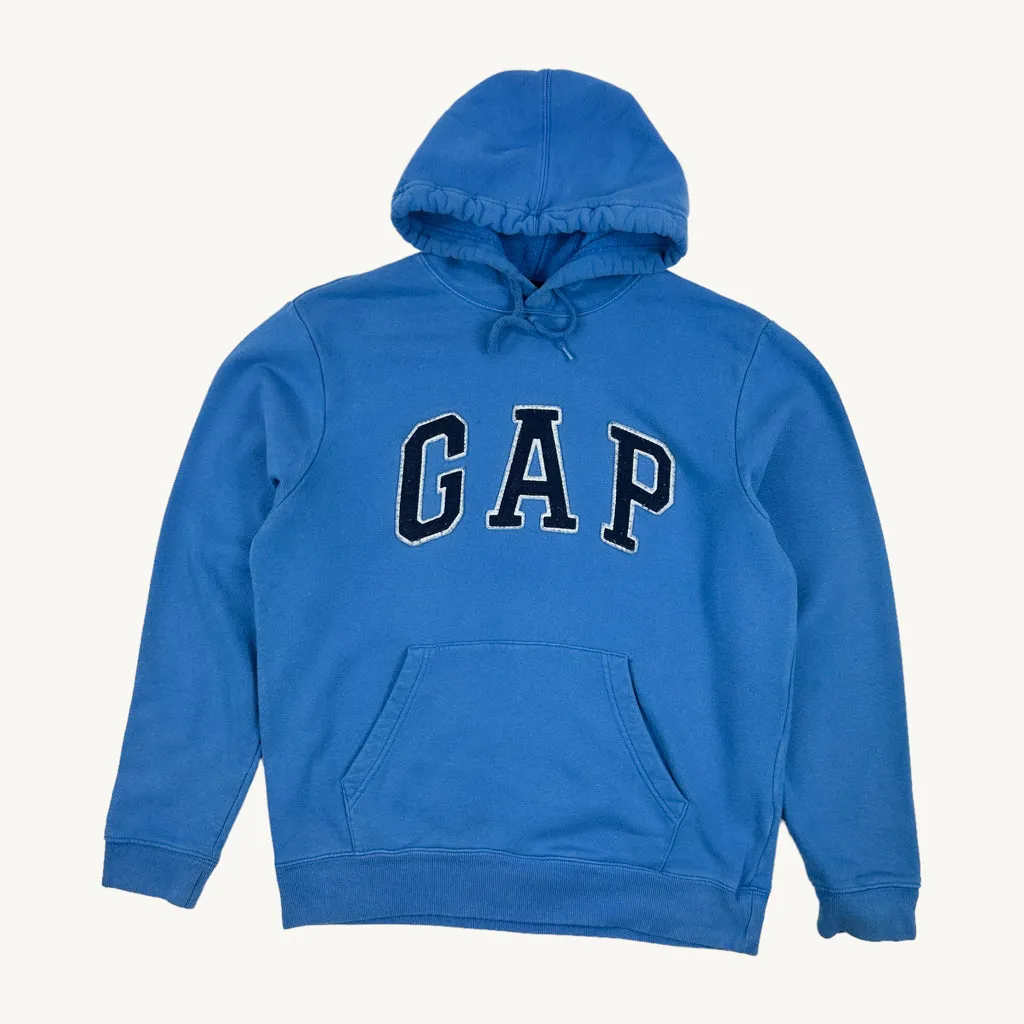 Light Blue 90s GAP Spellout Hoodie Sweatshirt (M)