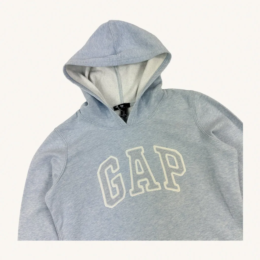 Light Blue 90s GAP Spellout Hoodie Sweatshirt (S)