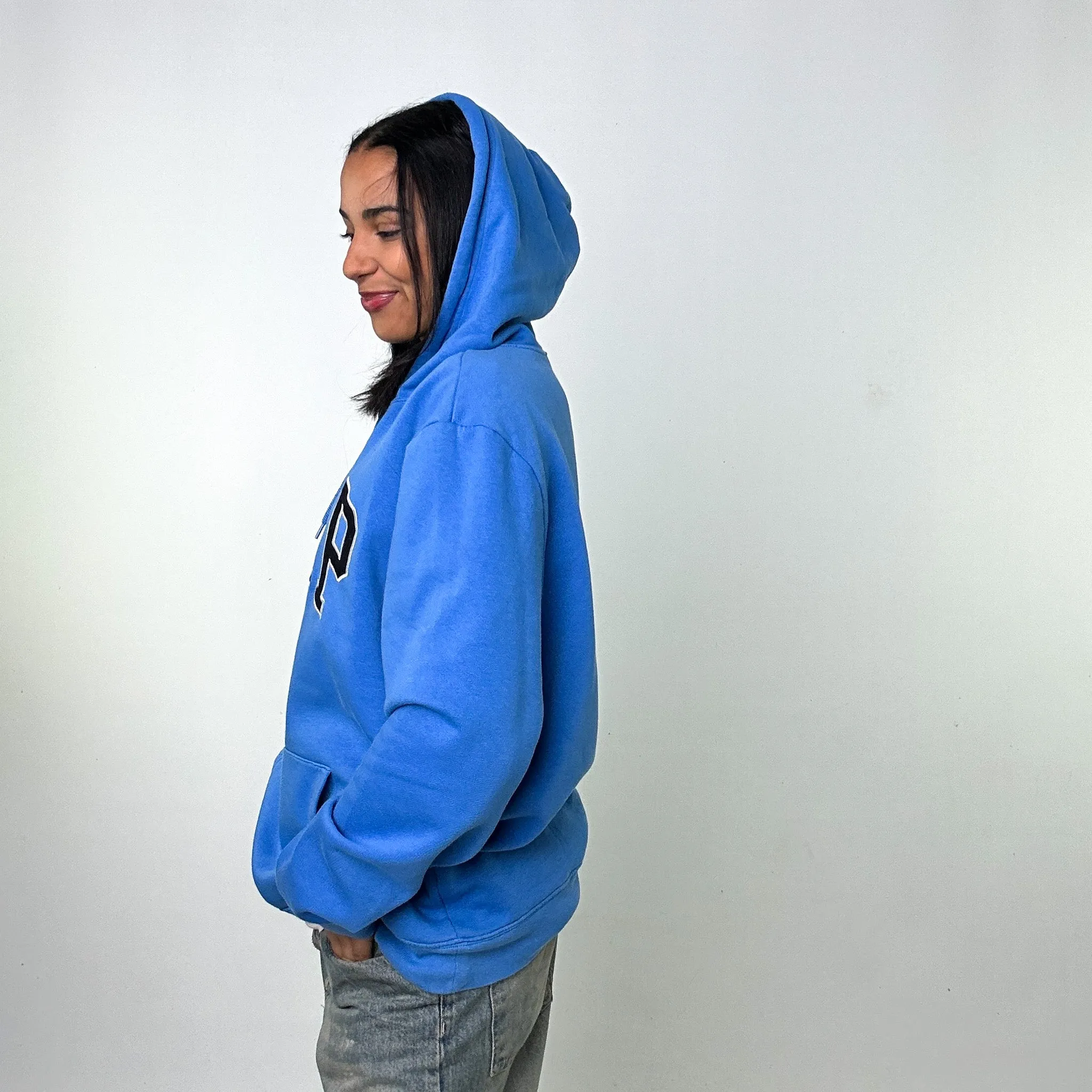 Light Blue 90s GAP Spellout Hoodie Sweatshirt (XL)