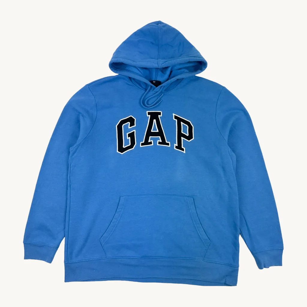 Light Blue 90s GAP Spellout Hoodie Sweatshirt (XL)