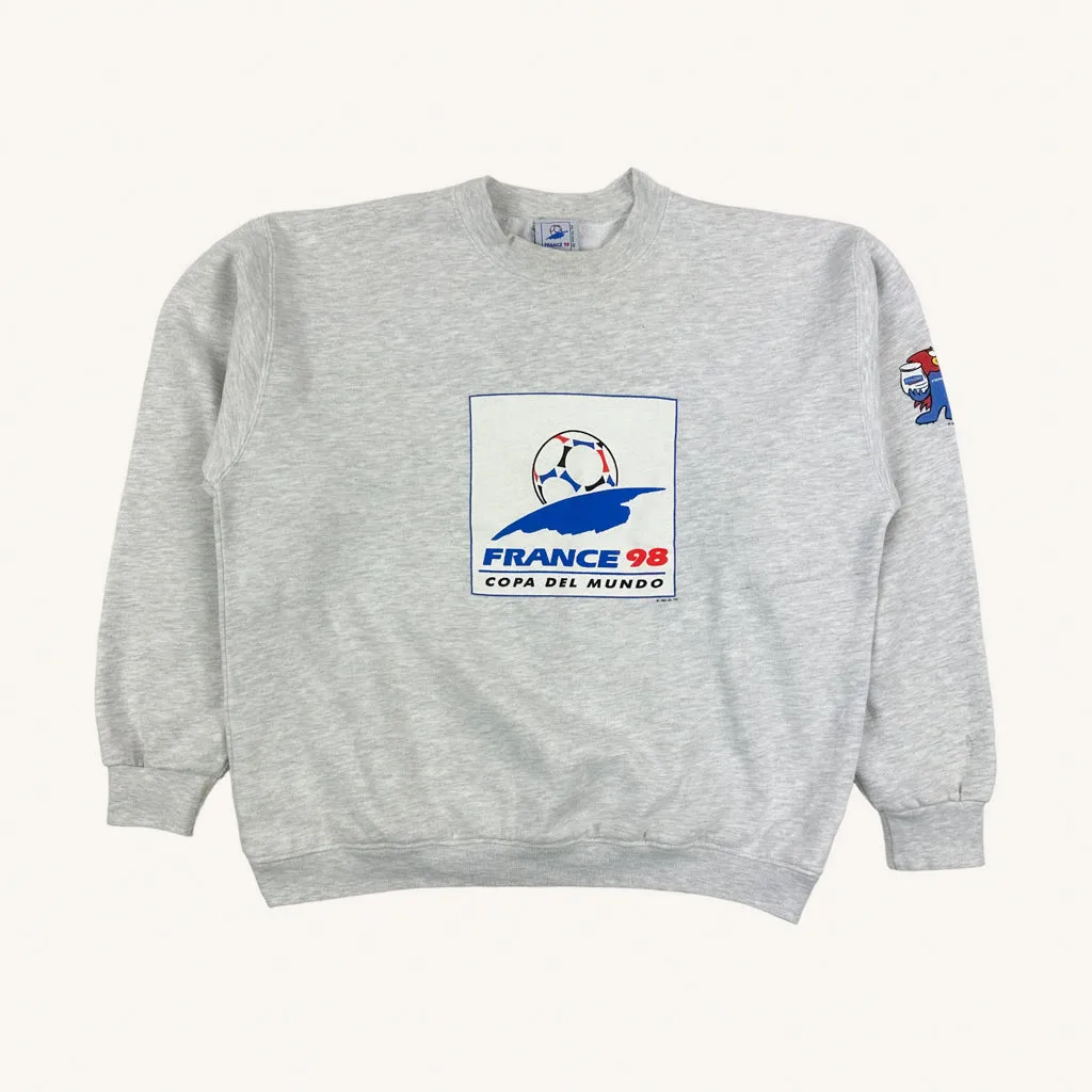 Light Grey 90s France 98 Copa Del Mundo Spellout Hoodie Sweatshirt (M)