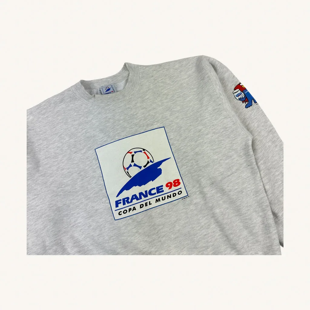 Light Grey 90s France 98 Copa Del Mundo Spellout Hoodie Sweatshirt (M)