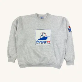 Light Grey 90s France 98 Copa Del Mundo Spellout Hoodie Sweatshirt (M)