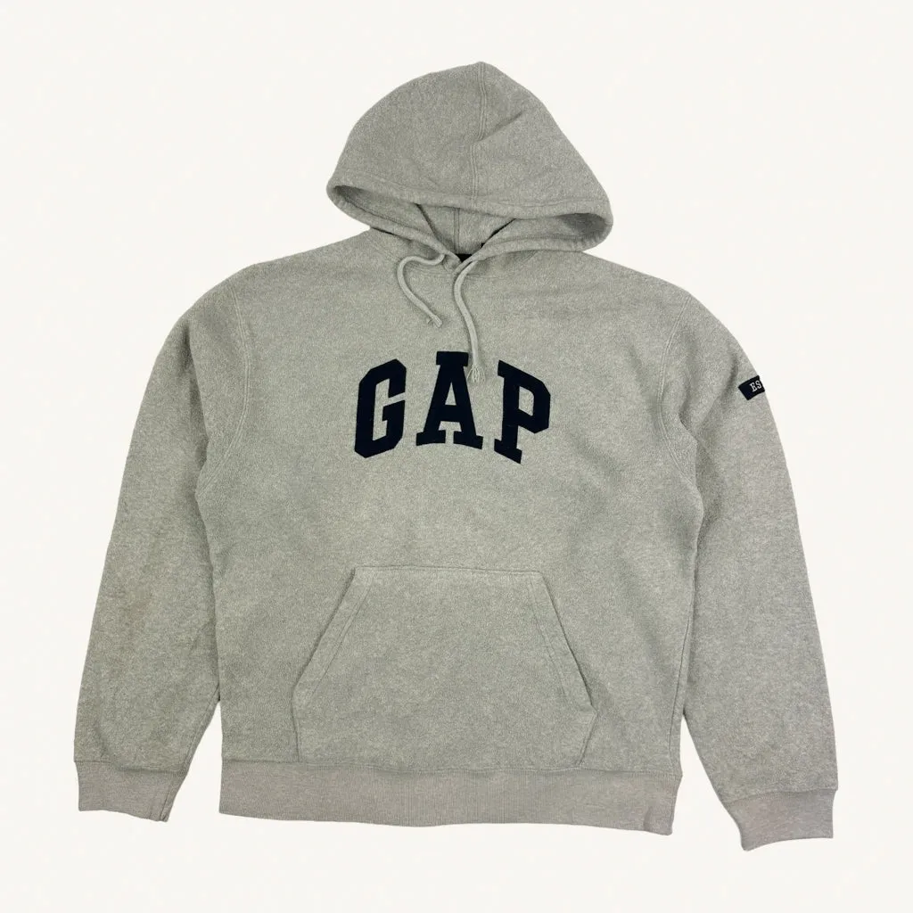 Light Grey 90s GAP Fleece Spellout Hoodie Sweatshirt (M)