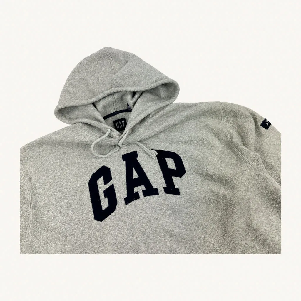 Light Grey 90s GAP Fleece Spellout Hoodie Sweatshirt (M)