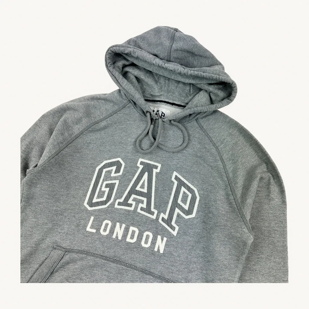 Light Grey 90s GAP Spellout Hoodie Sweatshirt (XS)