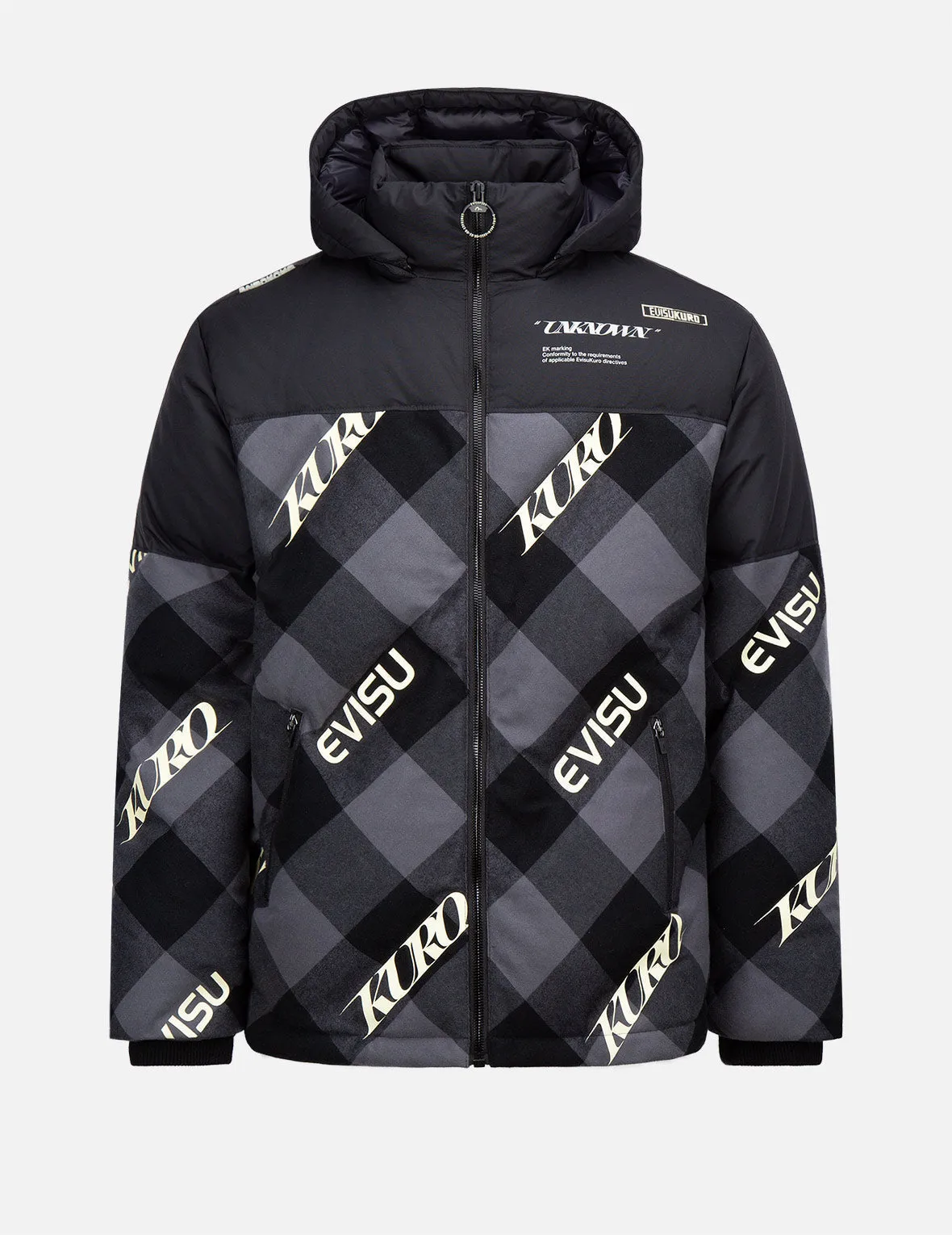 Logo Print Plaid Down Jacket