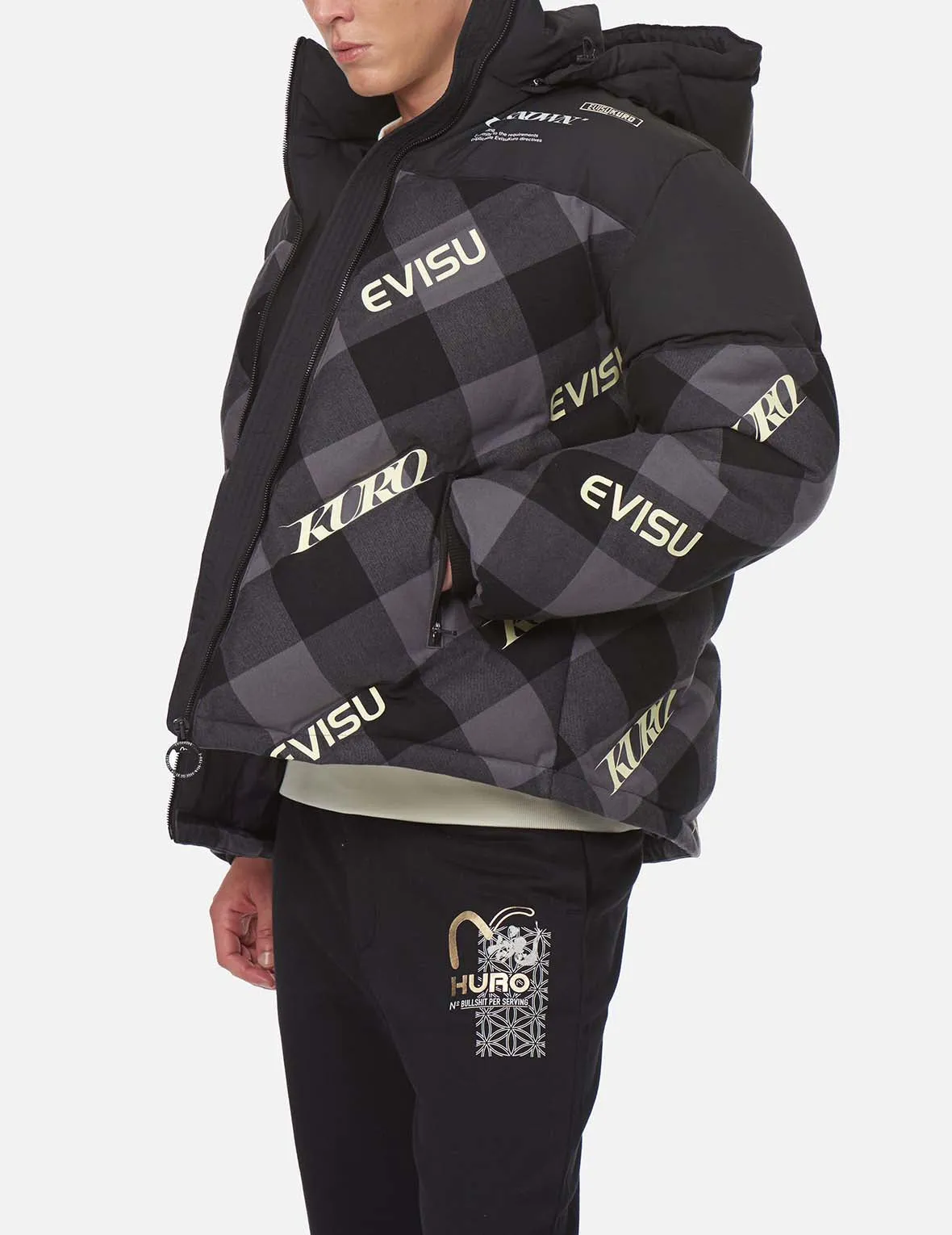 Logo Print Plaid Down Jacket