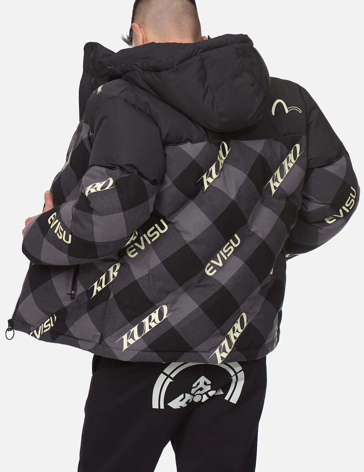 Logo Print Plaid Down Jacket