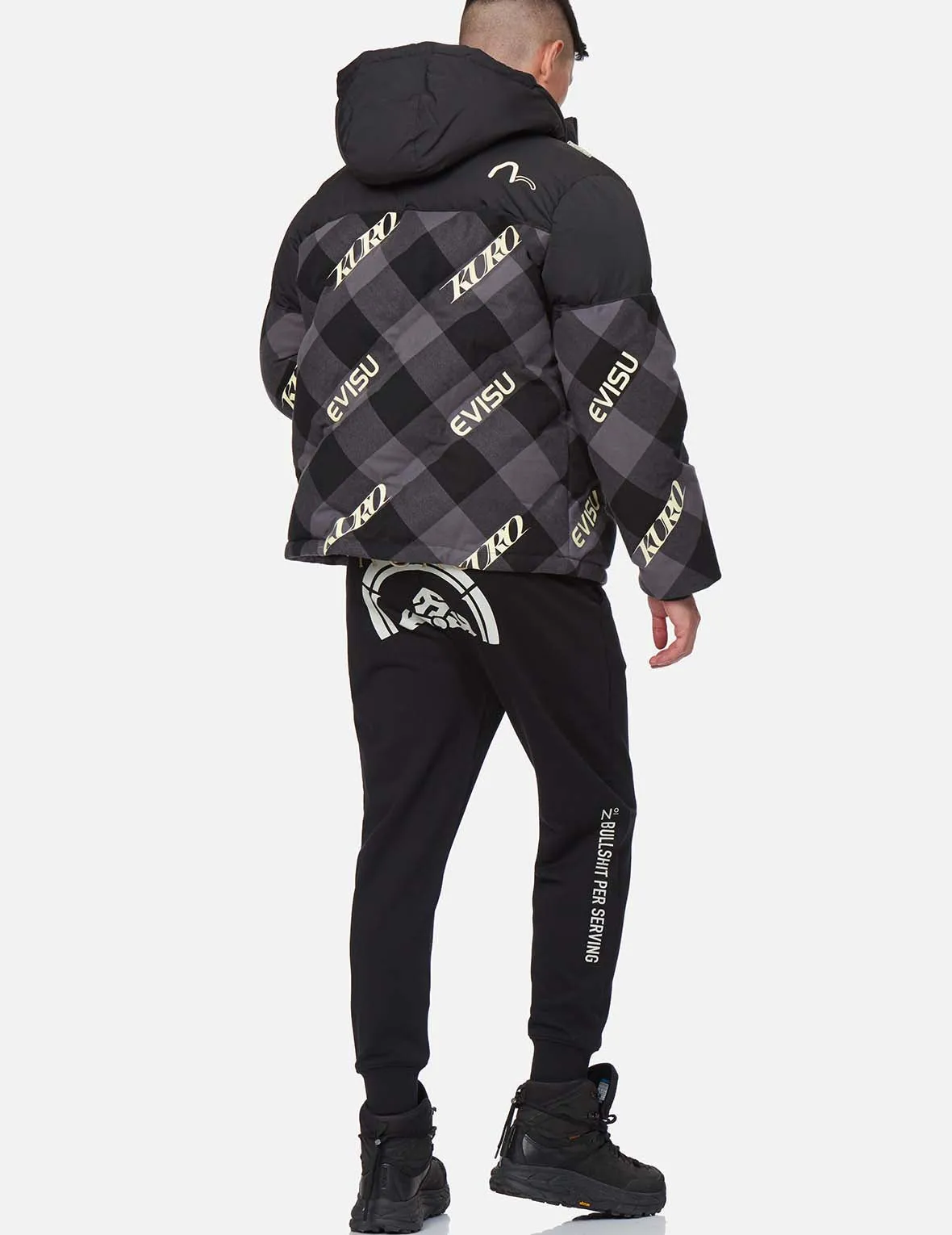 Logo Print Plaid Down Jacket