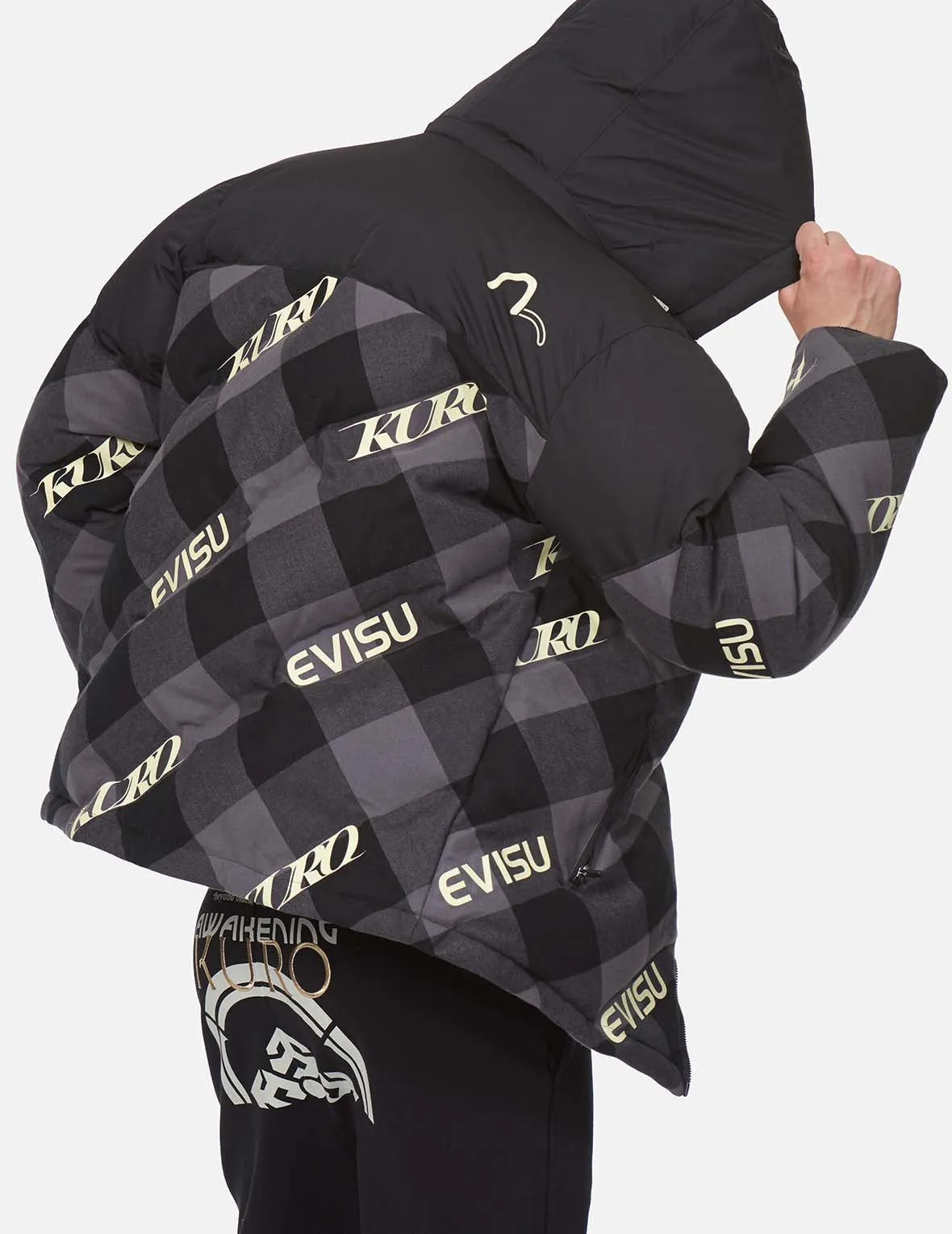 Logo Print Plaid Down Jacket