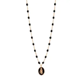 Madone resin charm Classic Gigi Black necklace, Rose Gold, 16.5