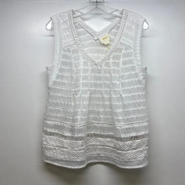 Maeve-Anthropologie Size 4-S Women's White Cut Out Shell Sleeveless Top