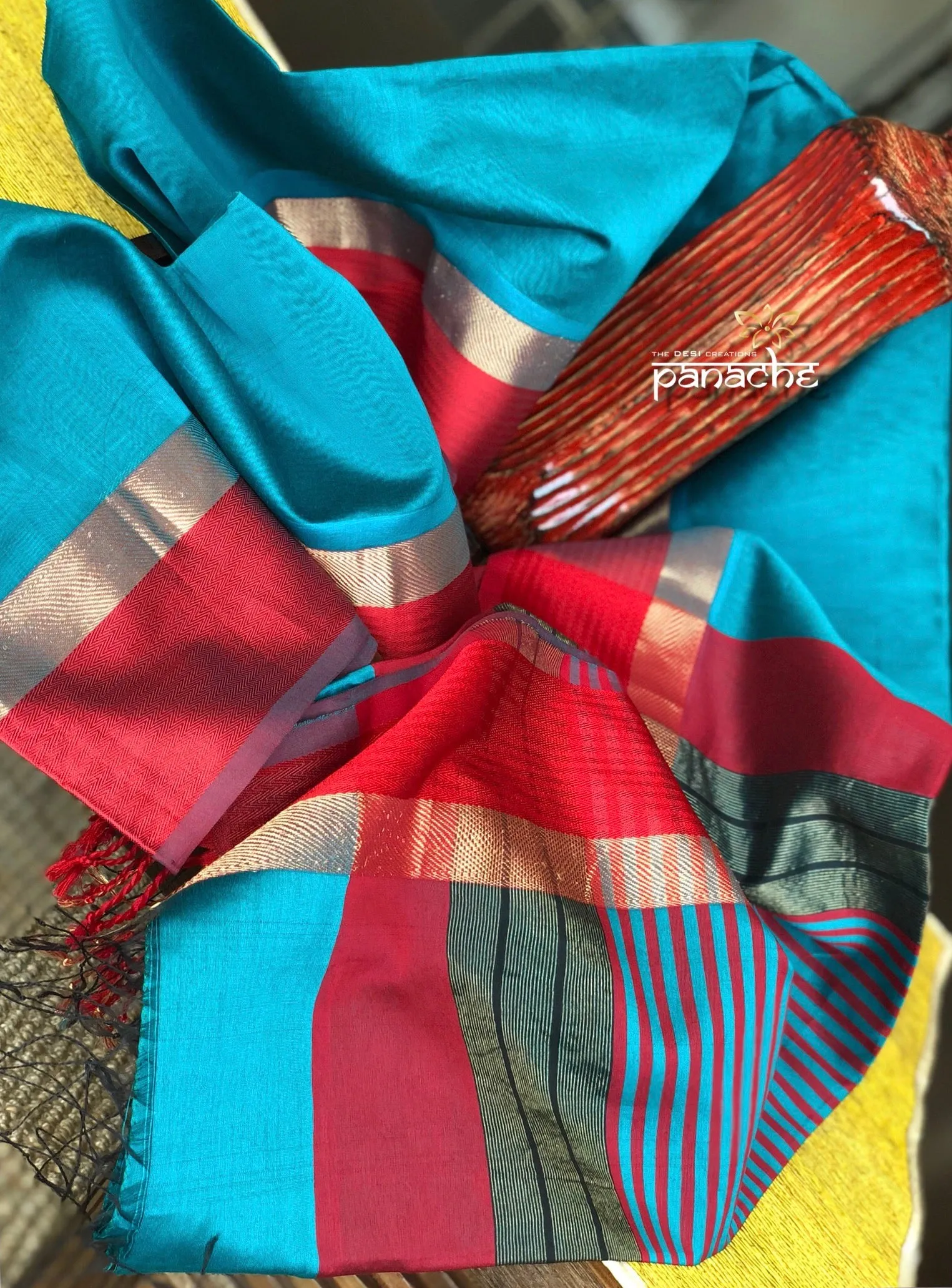 Maheshwari - Firozi Blue Red