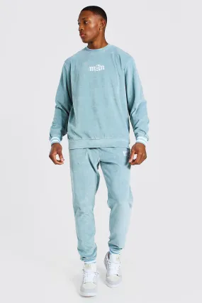 Man Ribbed Cuff Velour Sweater Tracksuit