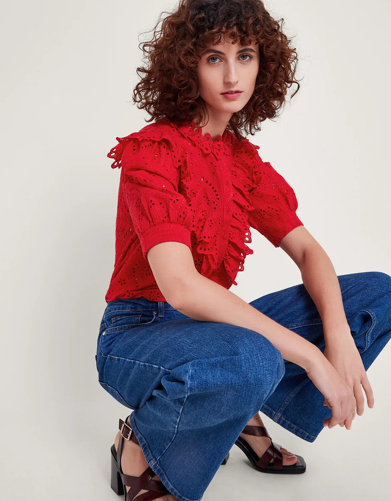 Mari Broderie Blouse  Red