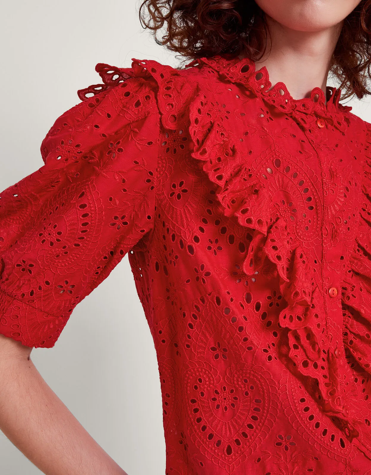 Mari Broderie Blouse  Red