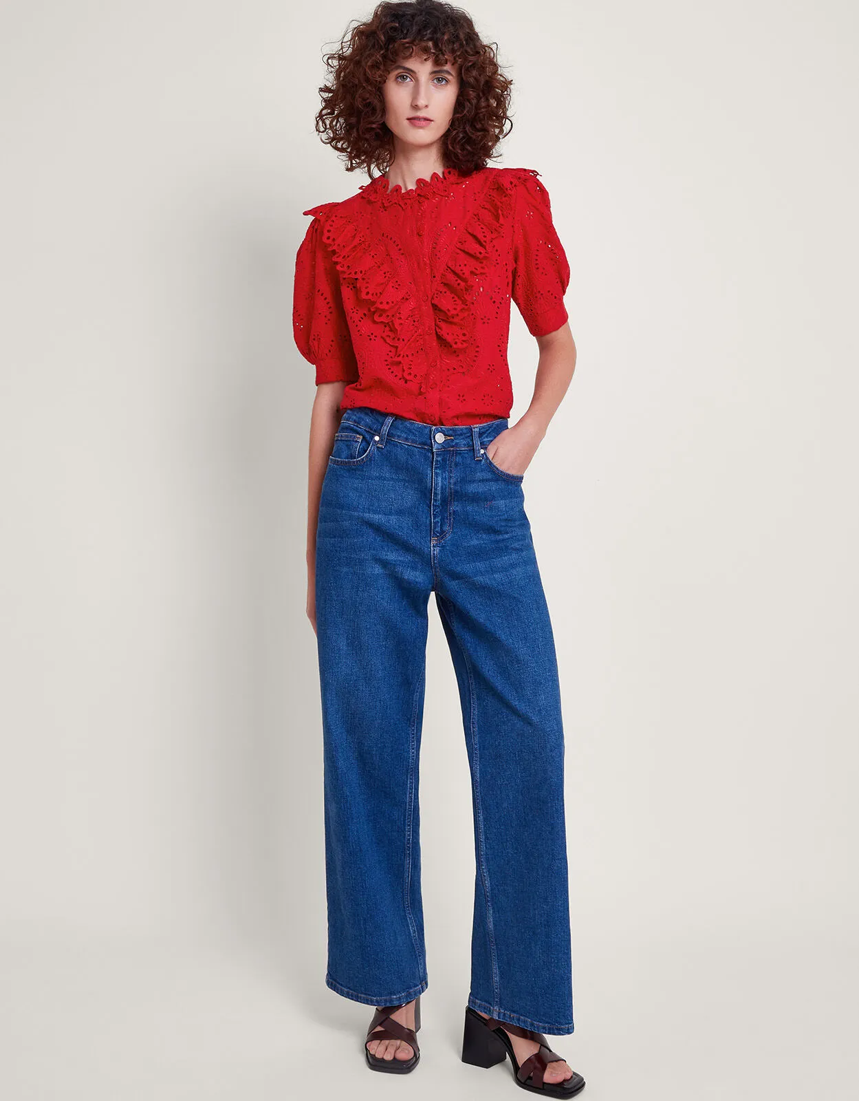 Mari Broderie Blouse  Red