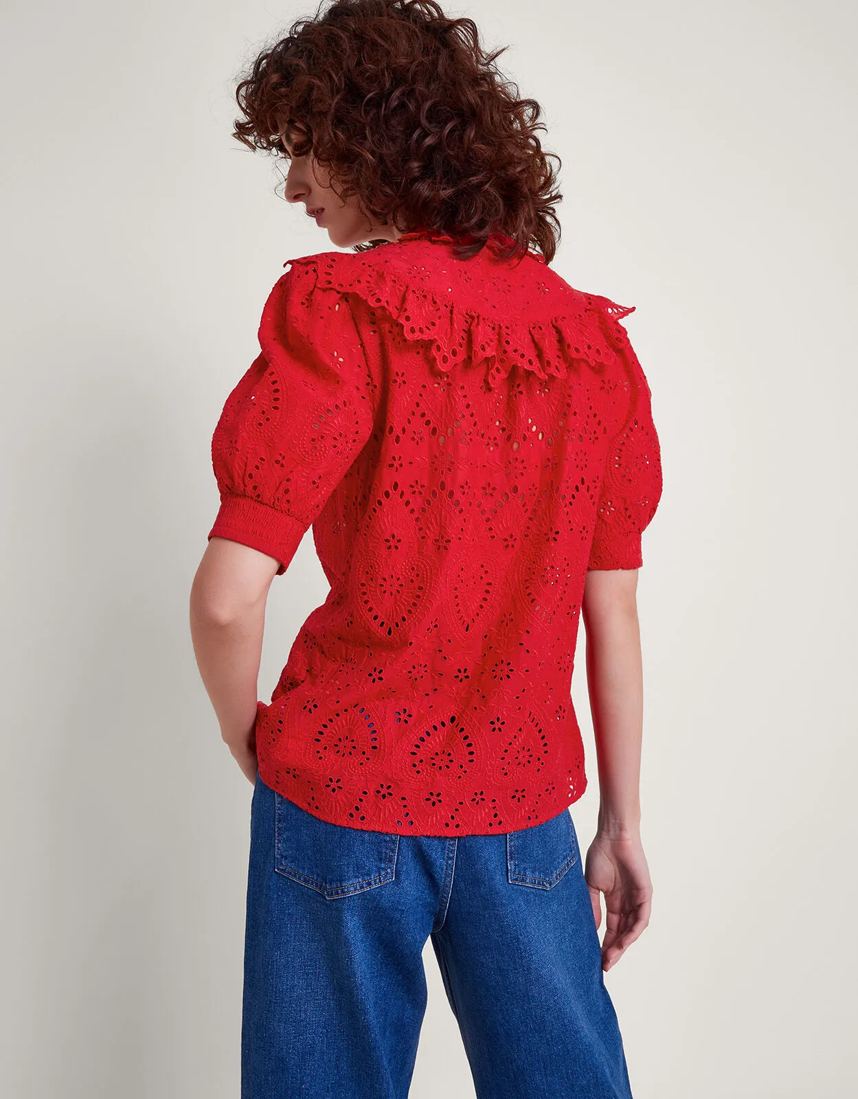 Mari Broderie Blouse  Red