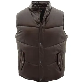 Mens Leather Puffer Waistcoat Body Warmer Leon Brown