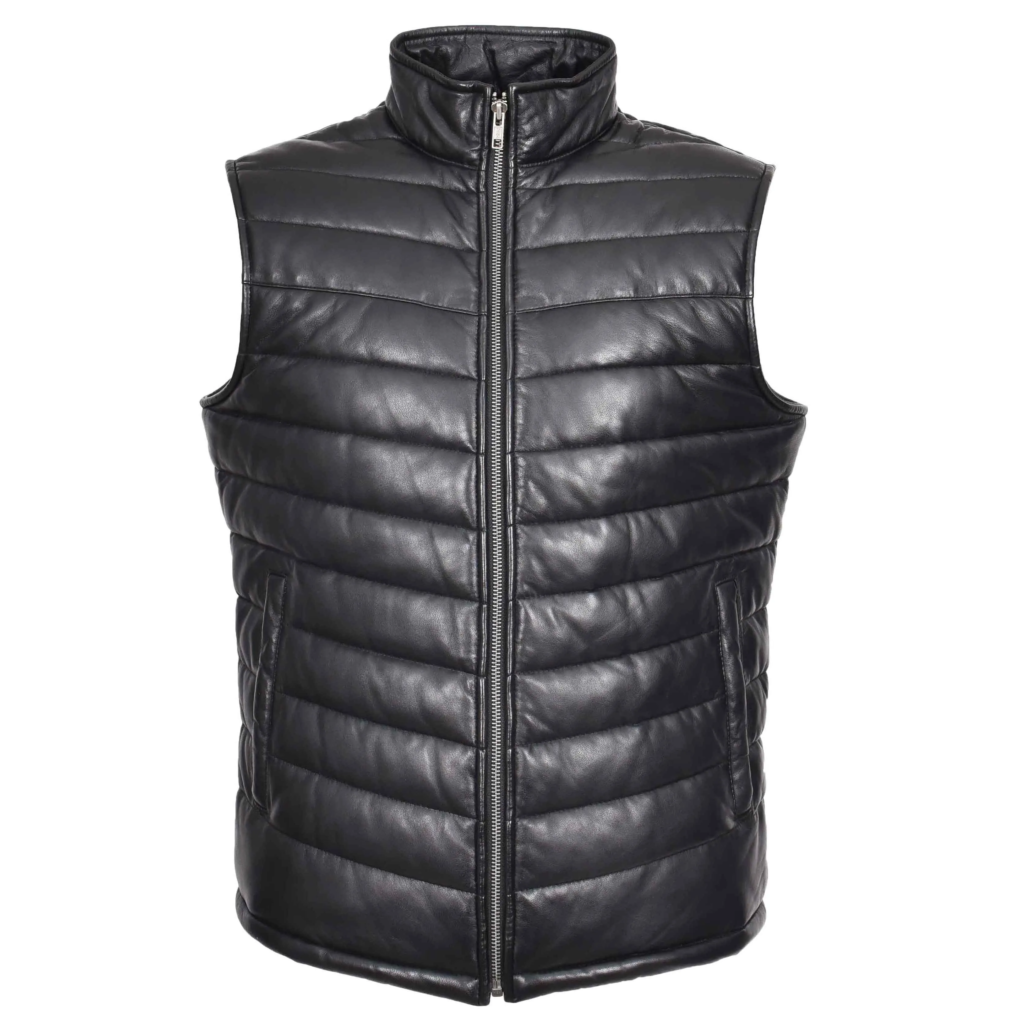 Mens Leather Puffer Waistcoat Body Warmer Vest Wilder Black