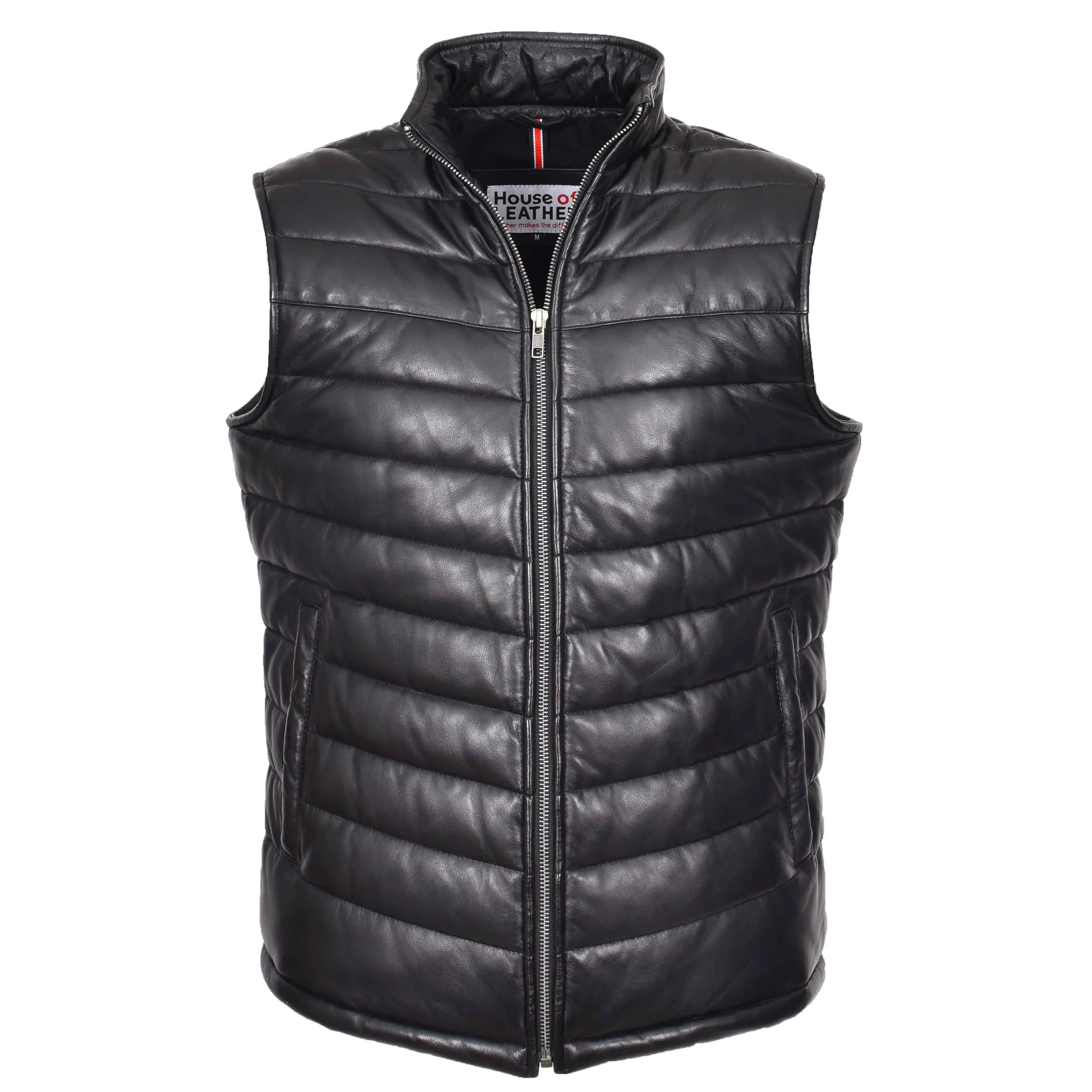 Mens Leather Puffer Waistcoat Body Warmer Vest Wilder Black