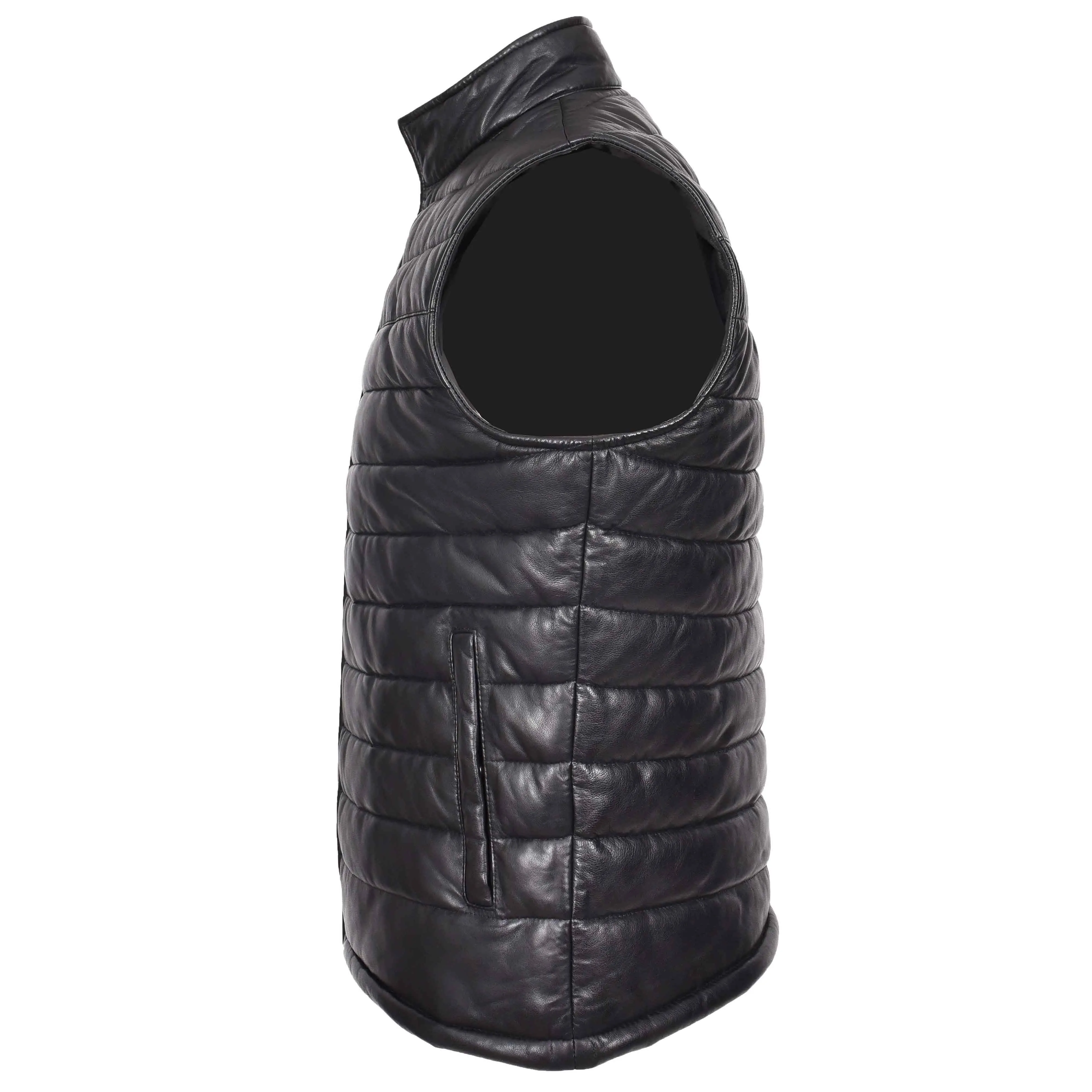 Mens Leather Puffer Waistcoat Body Warmer Vest Wilder Black