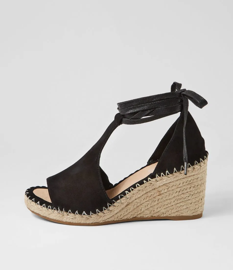 MIDAS Gogae Black Natural Rope Suede Sandals