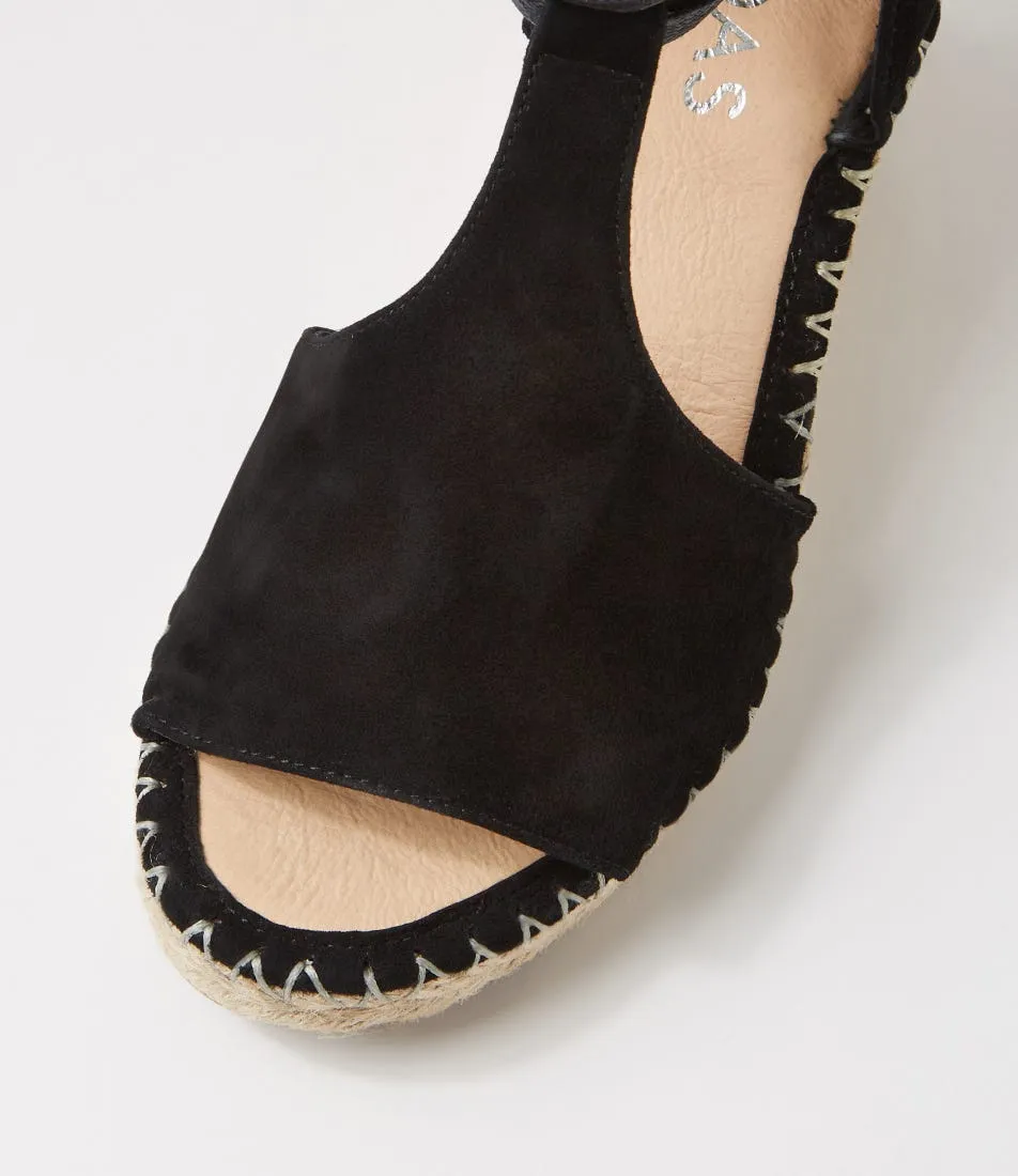 MIDAS Gogae Black Natural Rope Suede Sandals