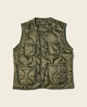 Military Style Quilted Padded Ripstop Nylon Vest - Olive