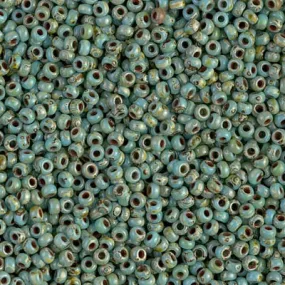 Miyuki Boncuk, MiyukiRoundBeads 6/0-4514 Picasso Opaque Seafoam Green