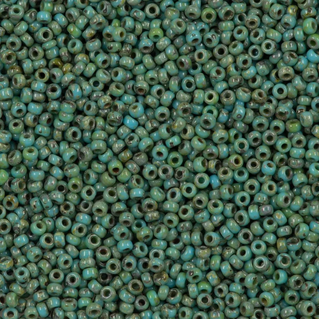 Miyuki Boncuk, MiyukiRoundBeads15/0-4514 Picasso Opaque Seafoam Green