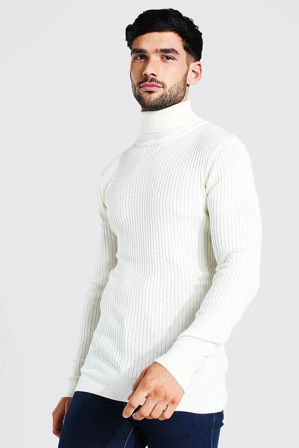 Muscle Fit Ribbed Turtleneck Sweater