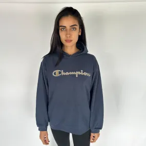 Navy Blue 90s Champion Spellout Hoodie Sweatshirt (M)