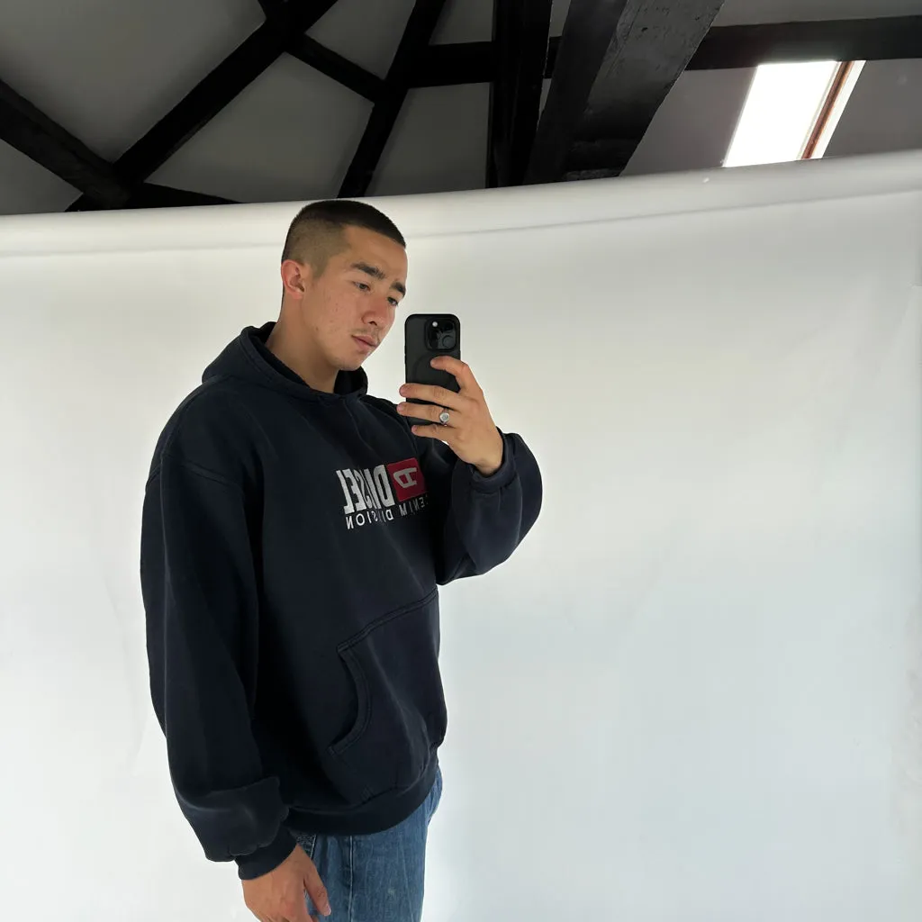 Navy Blue 90s Diesel Spellout Hoodie Sweatshirt (XL)