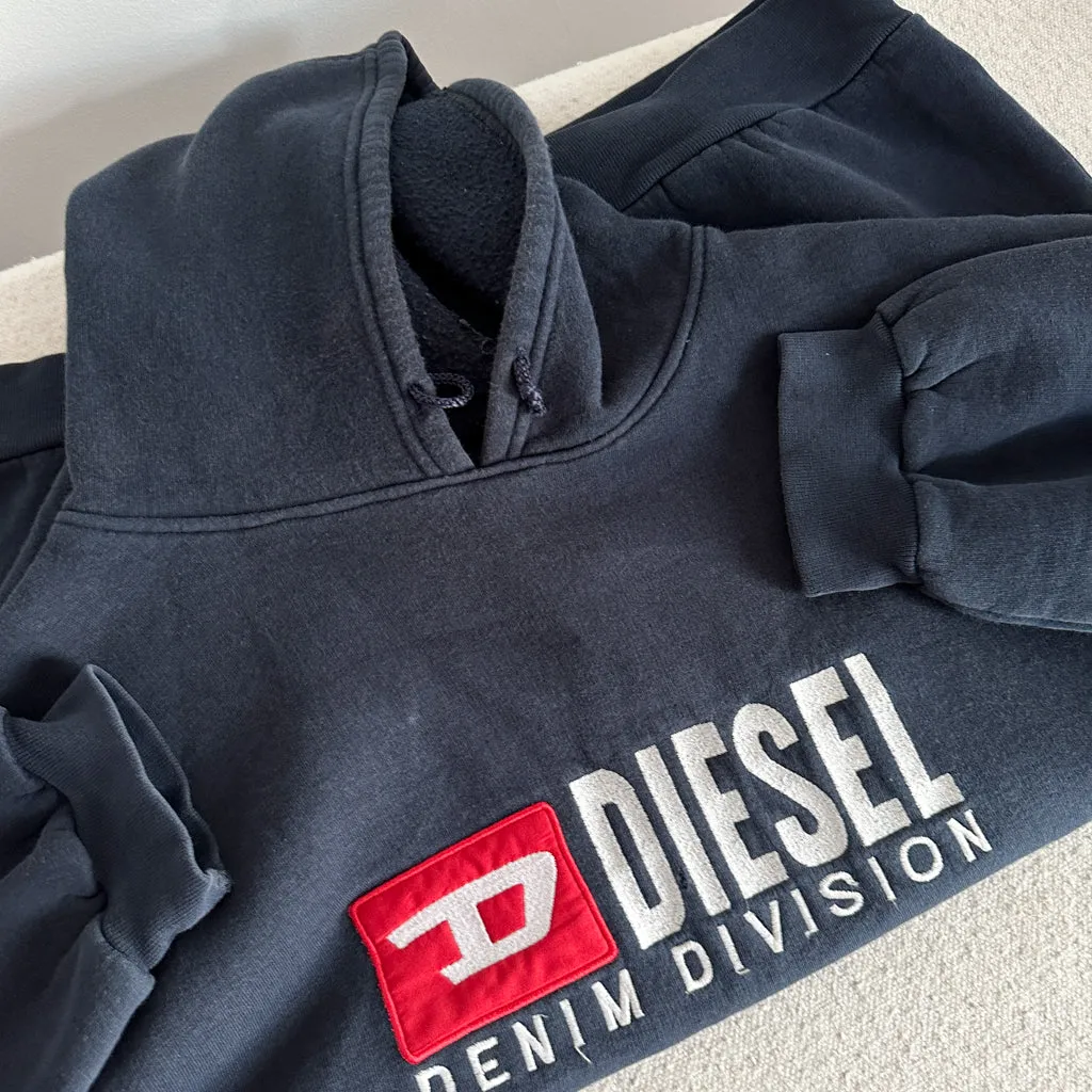 Navy Blue 90s Diesel Spellout Hoodie Sweatshirt (XL)