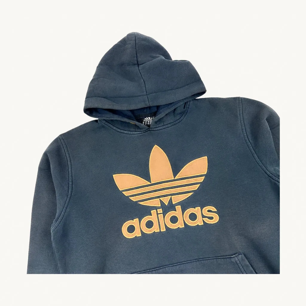 Navy Blue y2ks Adidas Spellout Hoodie Sweatshirt (M)