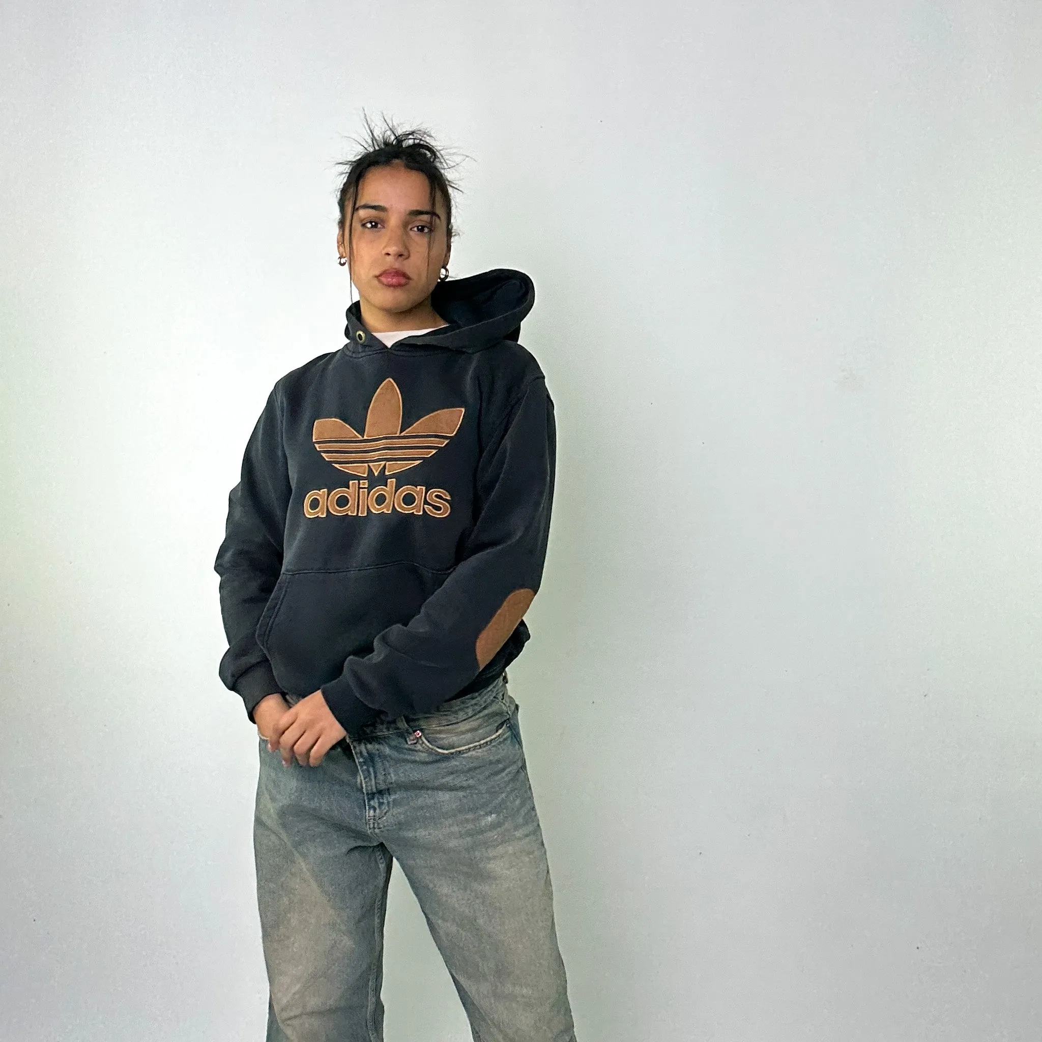 Navy Blue y2ks Adidas Spellout Hoodie Sweatshirt (M)