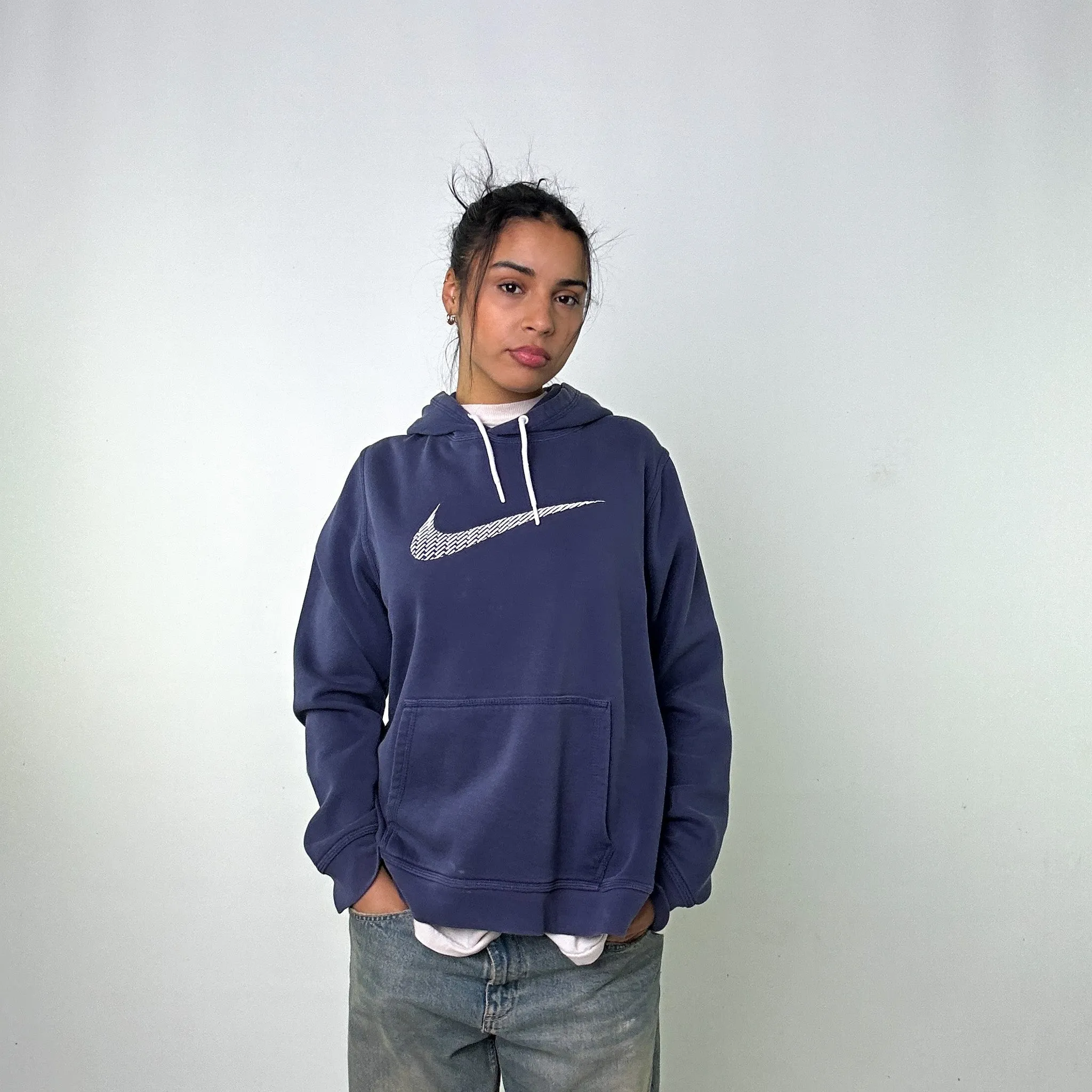 Navy Blue y2ks NIKE Hoodie Sweatshirt (L)