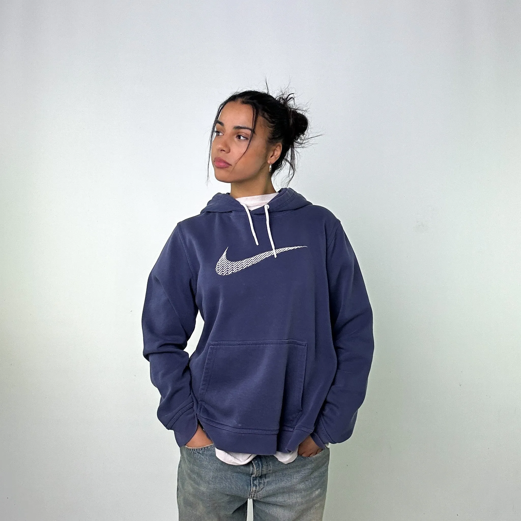 Navy Blue y2ks NIKE Hoodie Sweatshirt (L)