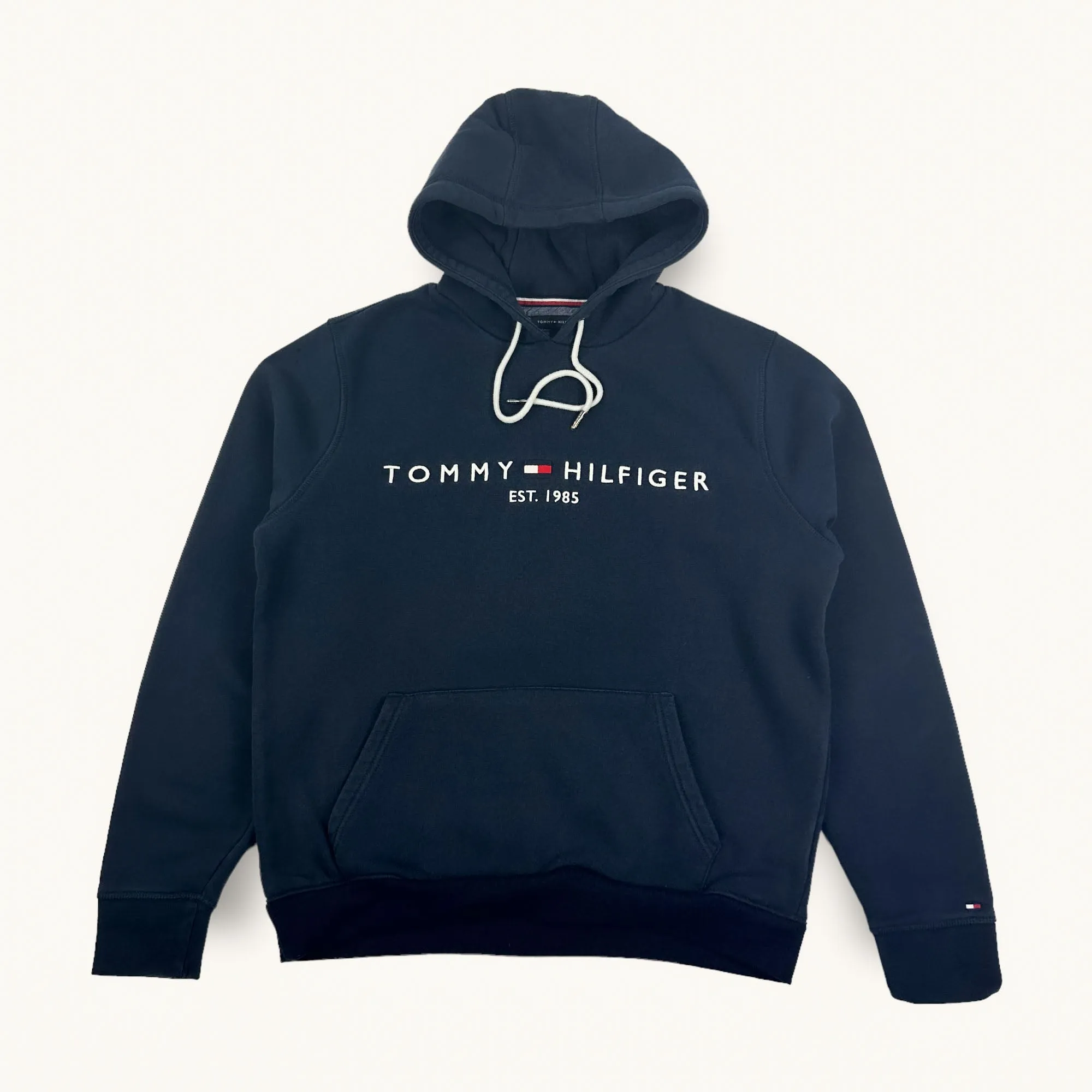 Navy Blue y2ks Tommy Hilfiger Spellout Hoodie Sweatshirt (M)