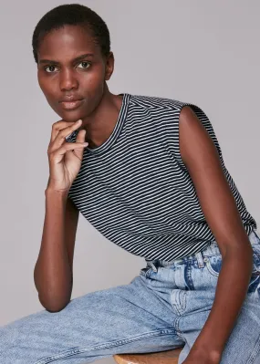 Navy Stripe Muscle Vest Top