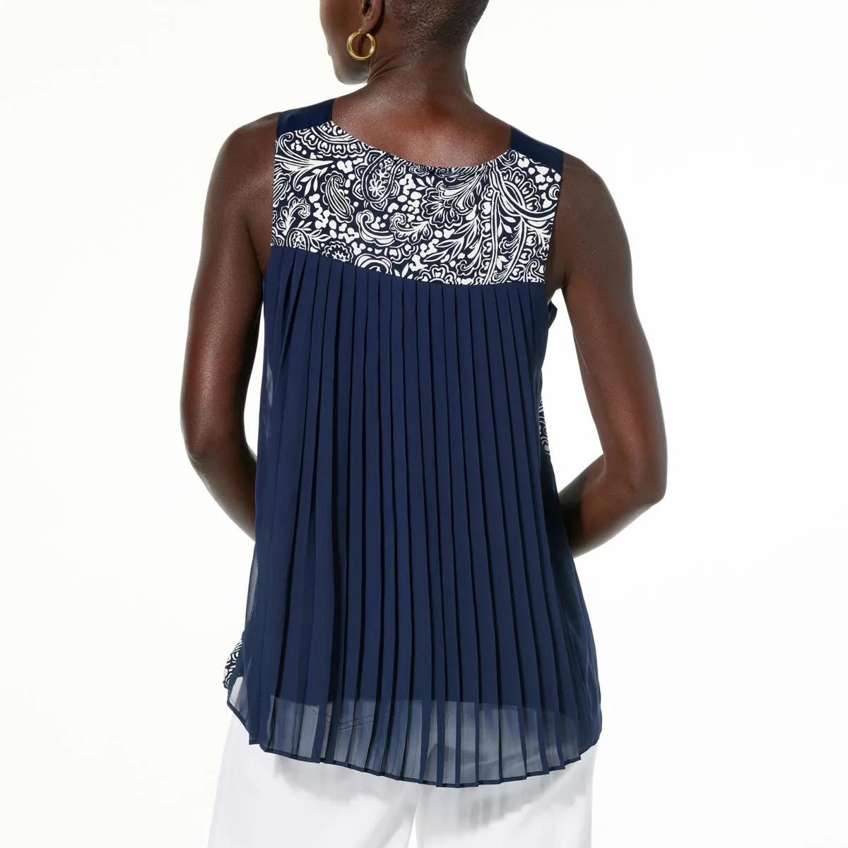      Nina Leonard Sleeveless Pleated-Back Top     