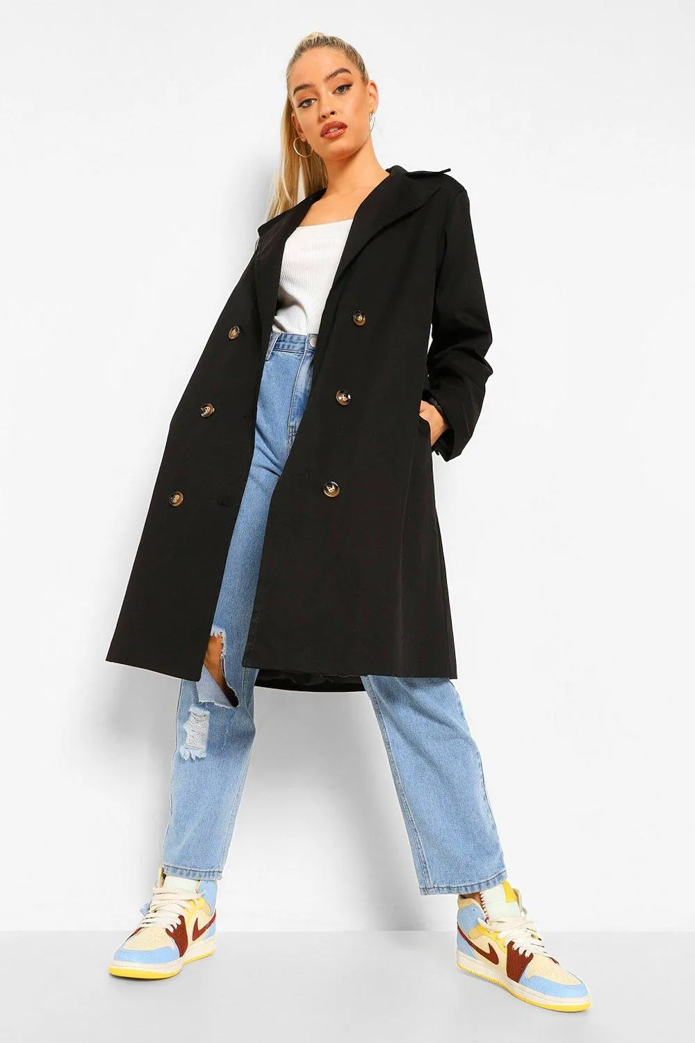 O Ring Detail Belted Trench Coat